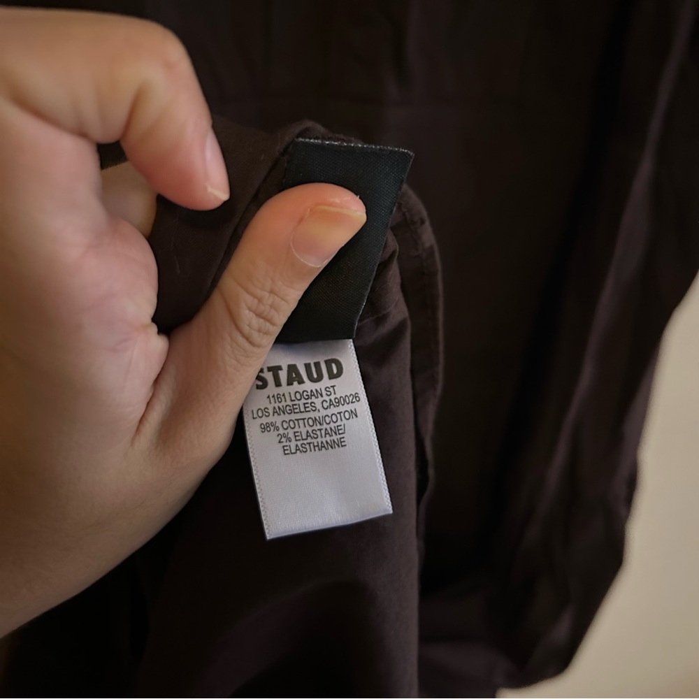 Staud Romy Midi Dress Earth Cafe Brown Sleeveless Collared Drop Waist Size 16 - Picture 8 of 11